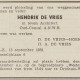 Overlijdensbericht van de vader van Hendrik Anne de Vries. Bron IJmuider Courant 15 september 1959.